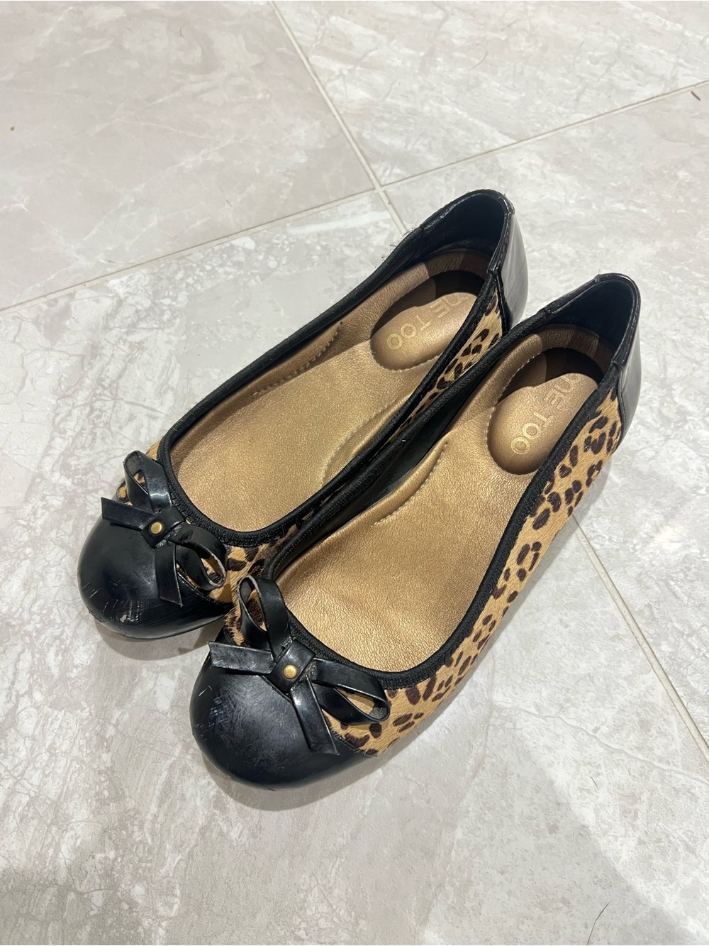 Leopard Print Ballet Flats with Black Toe